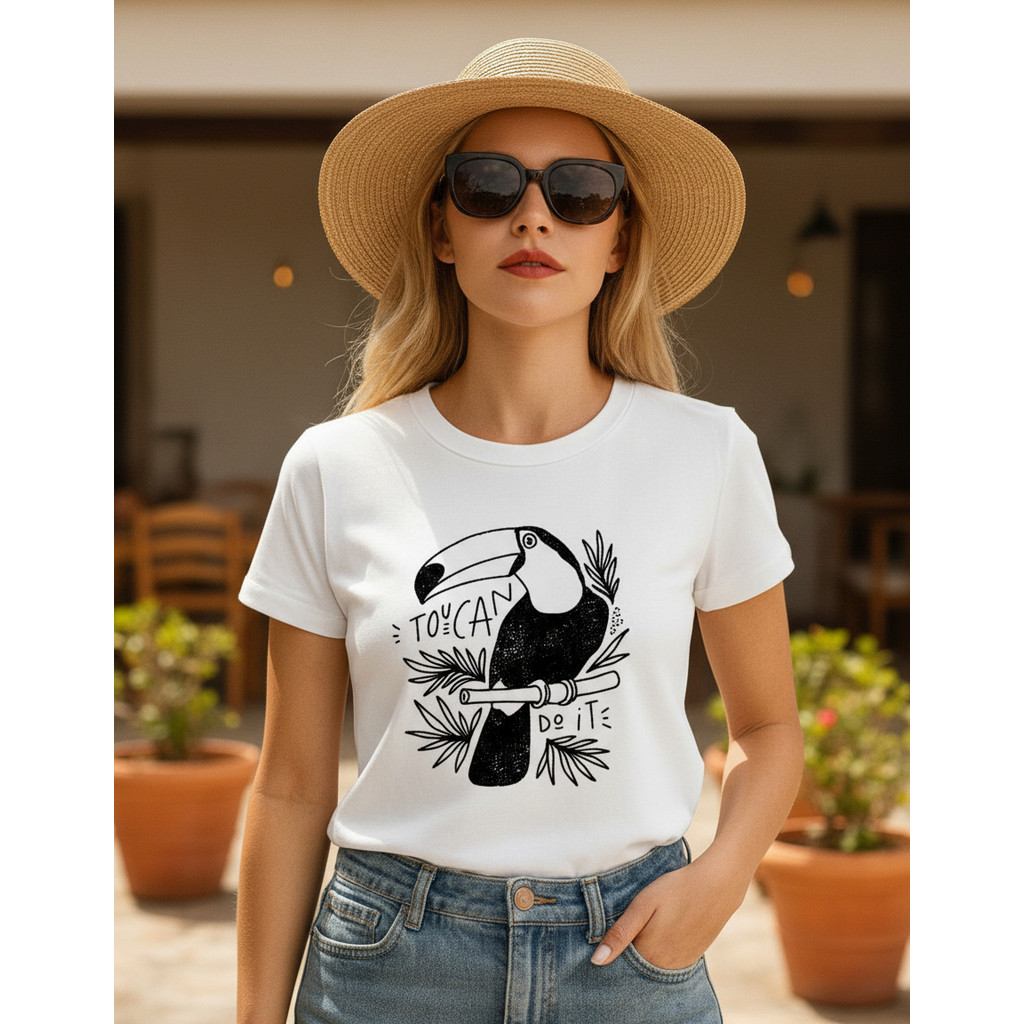 Camiseta Feminina Camisa Estampa Verão Tropical Tucano