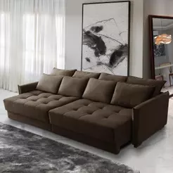 Sofá Cama Retrátil e Reclinável 2,10m com Molas Carol Veludo Marrom Adonai Estofados