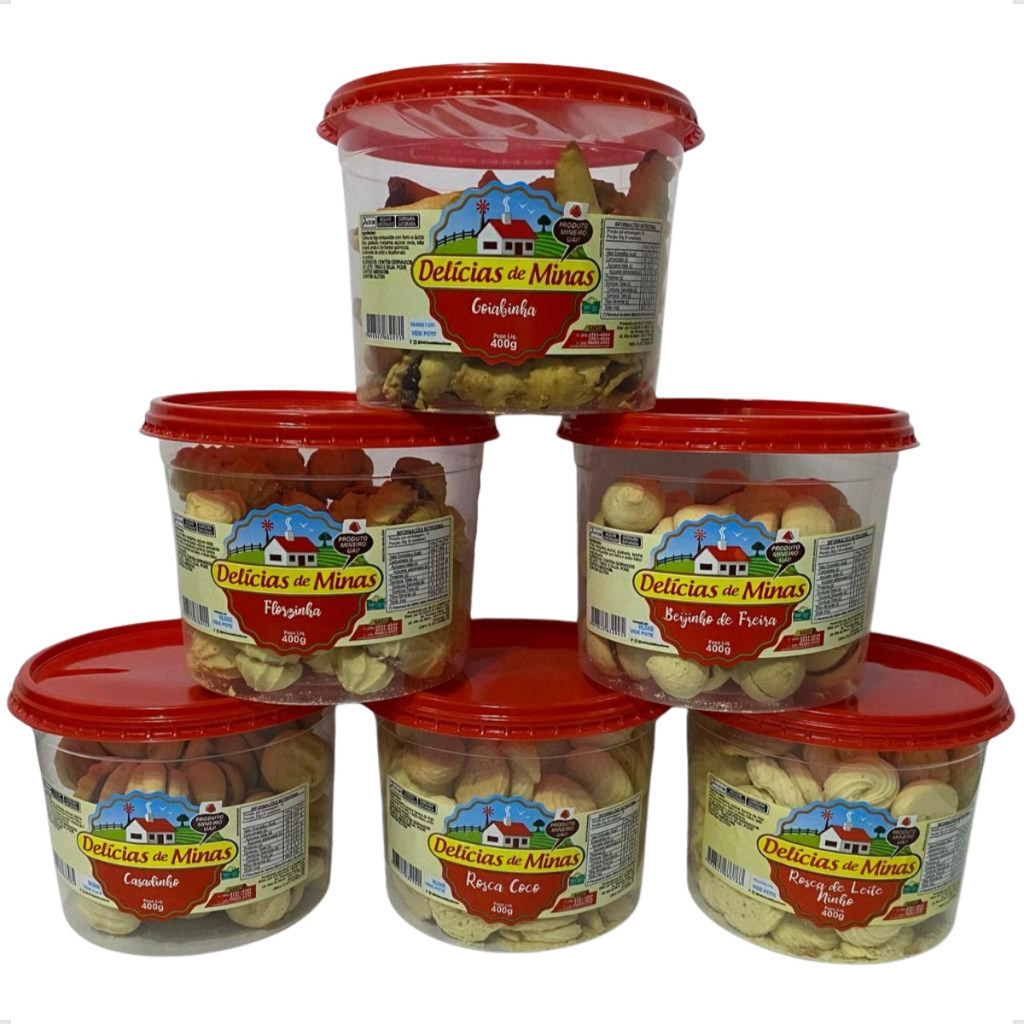12 Potes de Biscoitos Amanteigados Mineiros  Delícias de Minas Sortidos de 400g em Oferta na Shopee