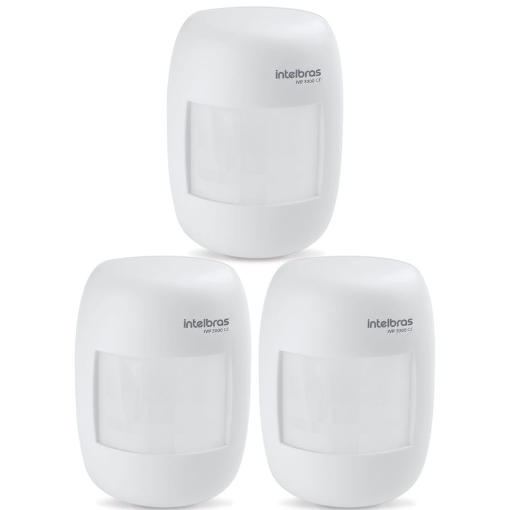 Kit 3 Sensores Alarme Passivo Infravermelho Com Fio Interno IVP 3000 CF Intelbras