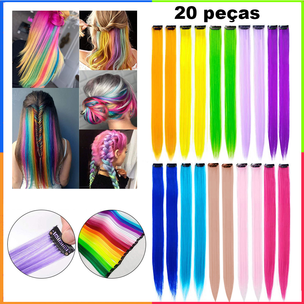 20 peças peruca colorida peça de extensão de cabelo 55cm * 3cm 10 cores acessórios de peruca peruca extensão de cabelo s