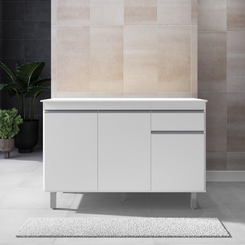 Balcão Gabinete Pia 3 Portas 1 Gaveta Pop 120cm Sem Tampo