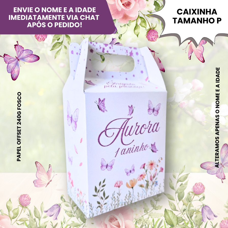 Caixinha Surpresa Personalizada Jardim das Borboletas Lilás | Lembrancinha Aniversário Infantil