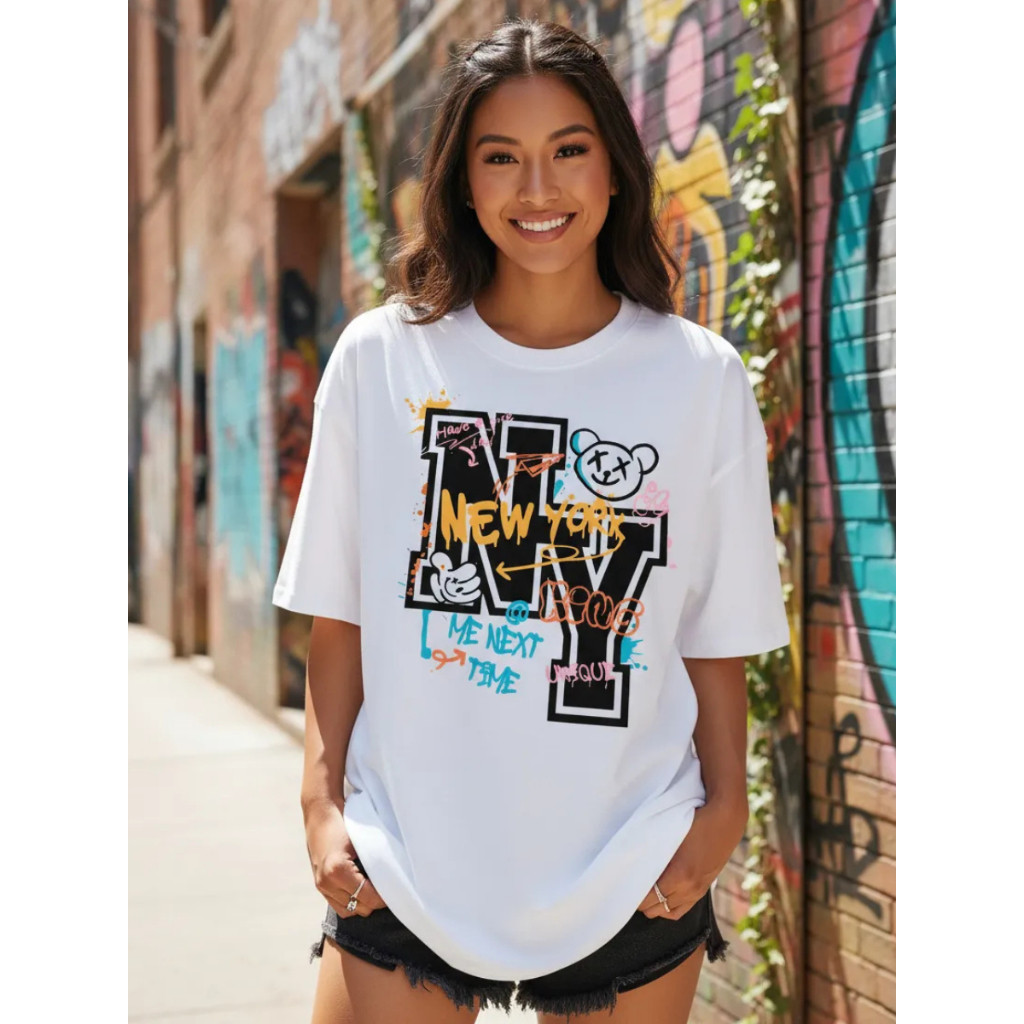 Camiseta Unissex Oversized Streetwear New York Brooklyn Estampada Lançamento Várias Cores