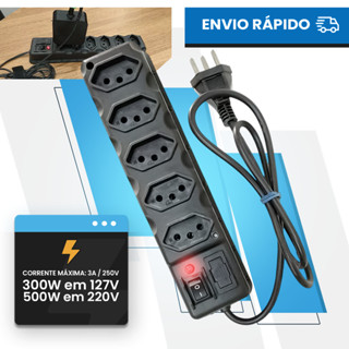 FILTRO DE LINHA RÉGUA DE TOMADAS 6, 5, 4 e 3 tomadas tripolar 10 Amperes com fusível Extensão em Oferta na Shopee