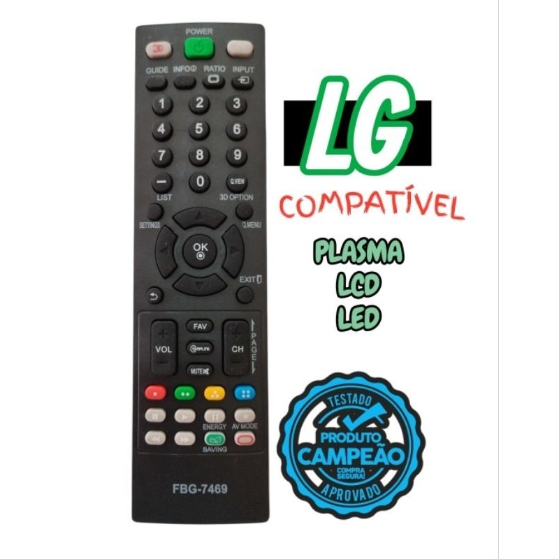 Controle Remoto Compativel TV LG 32LS3400 /42LS3400 LCD LED LE-7272  FBG-7469