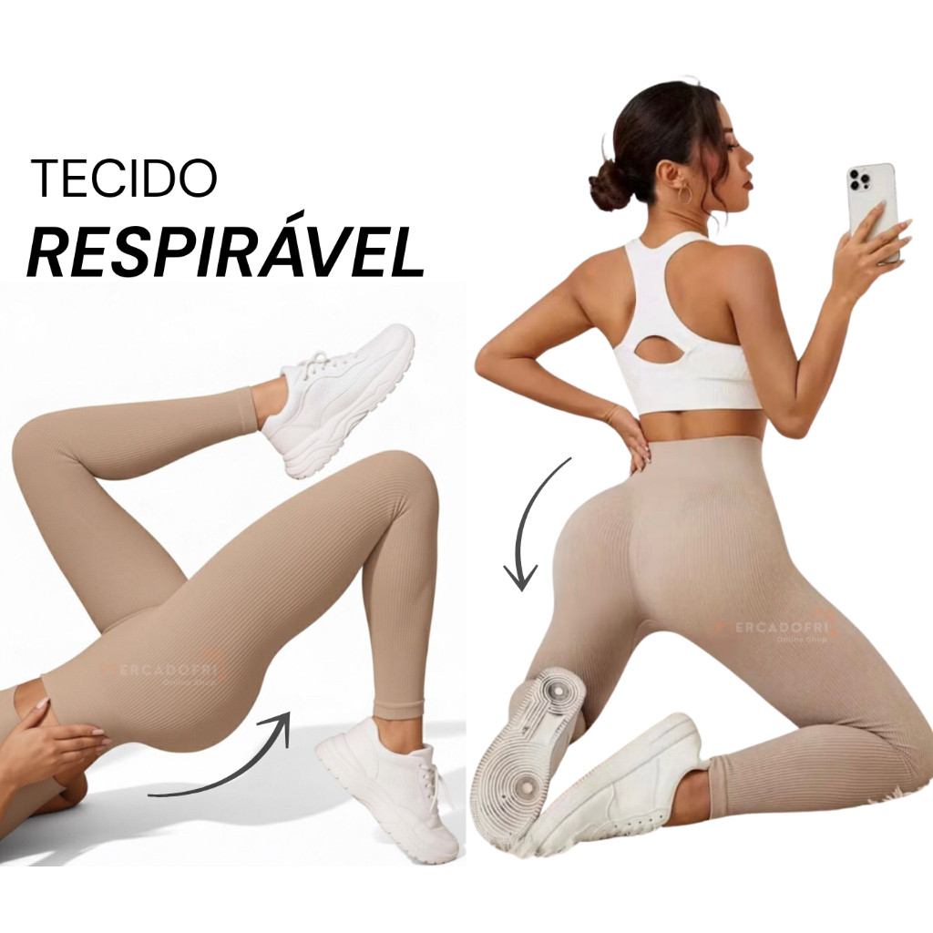 Calça Legging Canelada Feminina Tecido Elástico Premium Cintura Alta Fitness Zero Transparência