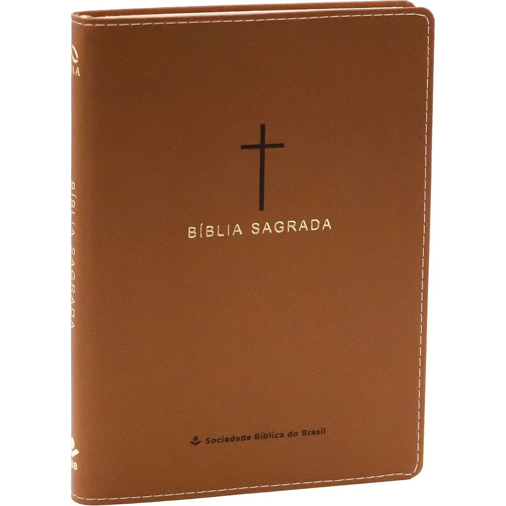 Bíblia Sagrada NAA | Slim | Couro Sintetico | Marrom Cruz