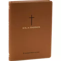 Bíblia Sagrada NAA | Slim | Couro Sintetico | Marrom Cruz