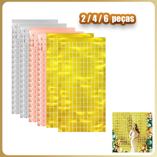Kit 2 4 6 Cortina de fundo quadrada com franjas com bordas e lantejoulas para decoração de festas - 2x1m