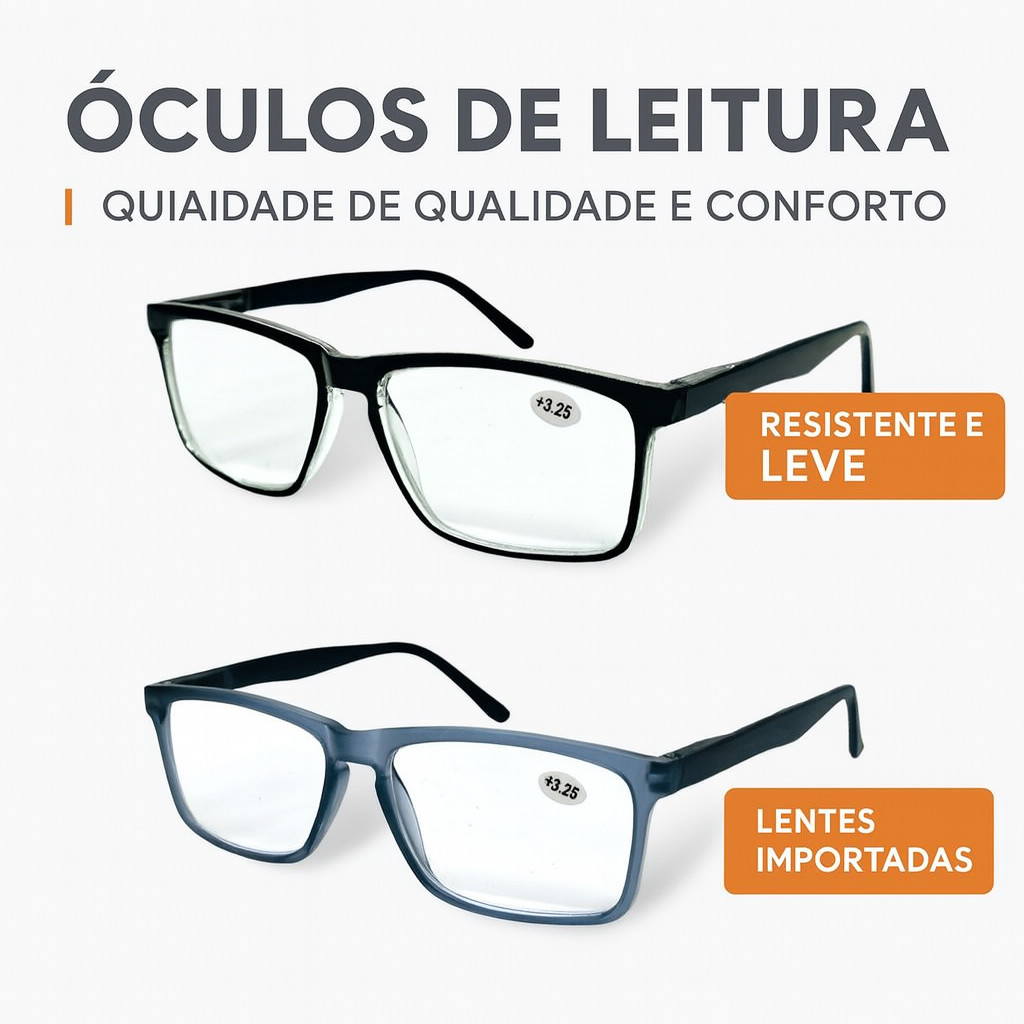 Kit 2 Óculos de Leitura Unissex Grau +1.00 a +4.00 Presbiopia em Oferta na Shopee