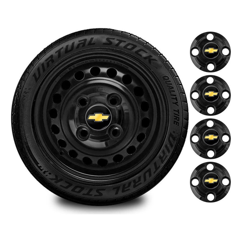 Jogo 4 Calotinhas Rodas Chevrolet Montana Prisma Corsa Classic Wind Wagon Onix Aro 13 14 15 4 Furos