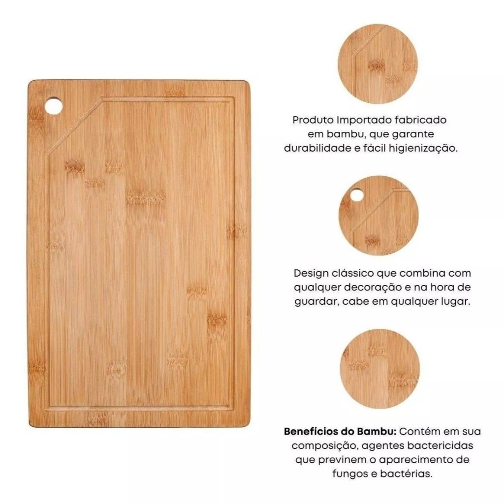 Tábua De Bambu 33x25x0.8cm Utensilio De Cozinha Multiuso  Para Churrasco Carnes Legumes Ou 28x18x08cm Original Line