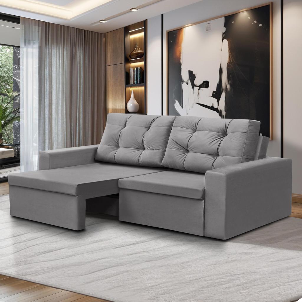 Sofá Retrátil 2 Lugares 1,80m Liz Suede Cinza Adonai Estofados em Oferta na Shopee