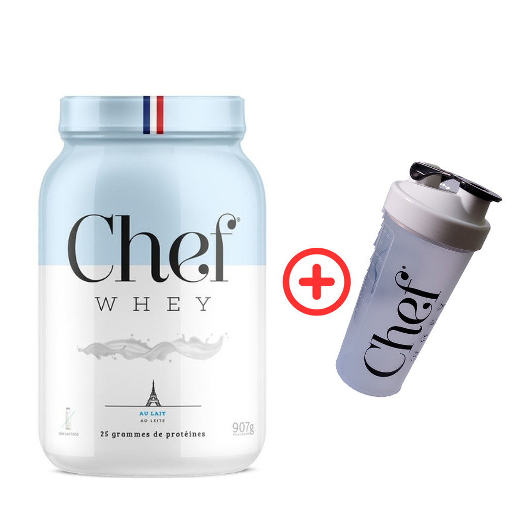 Whey Protein Gourmet Zero Lactose 907g - Ao Leite + Coqueteleira - Chef Whey