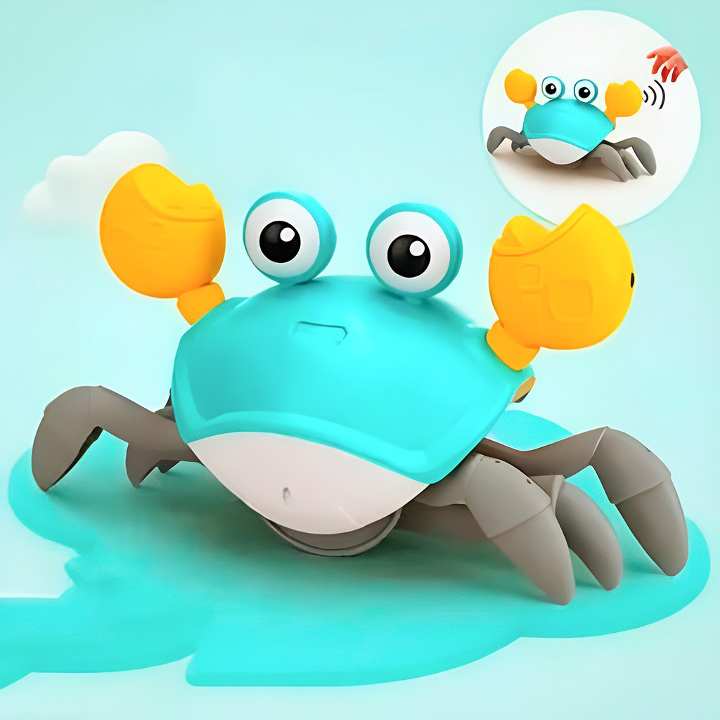 Caranguejo Fujão Brinquedo Bebê Infantil Musica Diversão Cor:Verde Água
