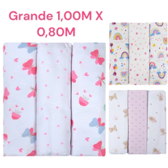 Kit 3 Cueiros Grande 1,00 M X 0,80M Bebê Estampado 100% Algodão Bublim Feminino