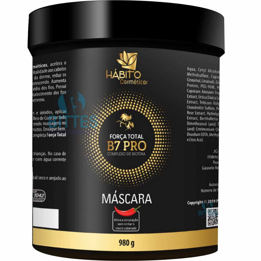 MÁSCARA FORÇA TOTAL HÁBITO COSMÉTICOS B7 PRO COMPLEXO DE BIOTINA