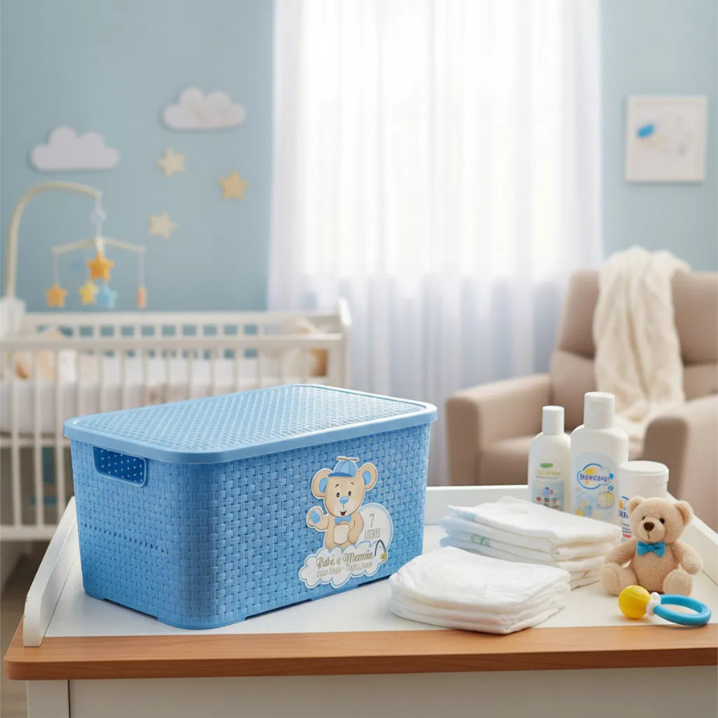 Caixa 7l Organizadora Azul ou Rosa C/ Tampa Linha bebê - Monte libano