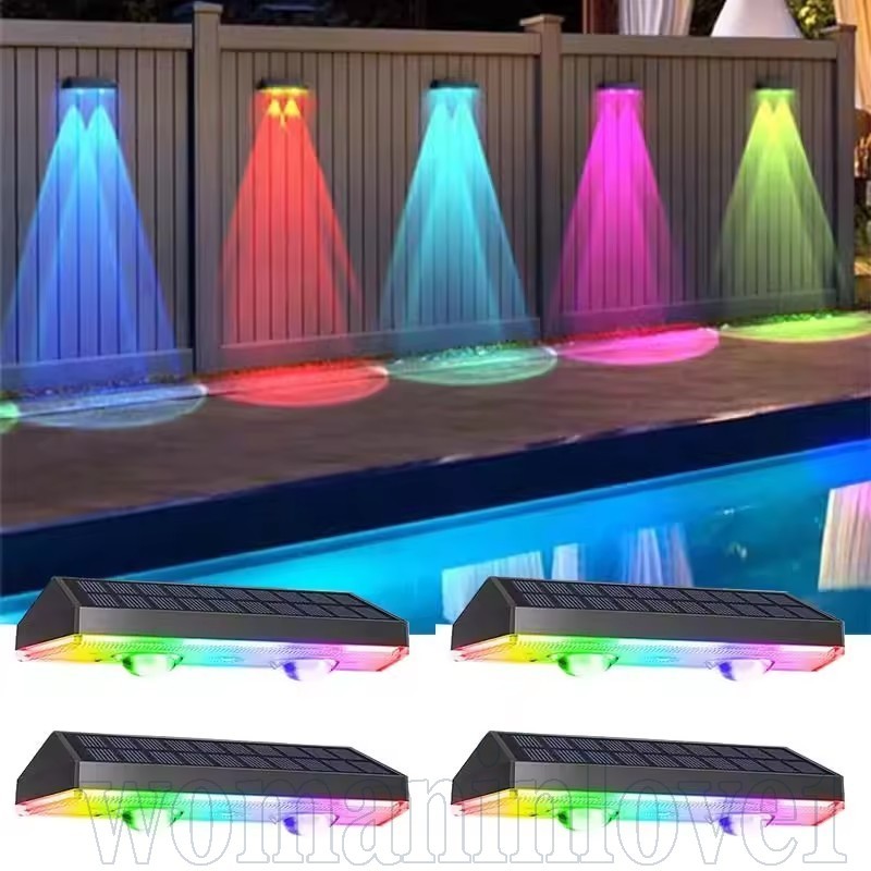 Luzes De Cerca LED Movidas A Energia Solar-Luz Ambiente À Prova D'água IP44-RGB Ou 3 Cores-Parede De Jardim-Lâmpada Exte