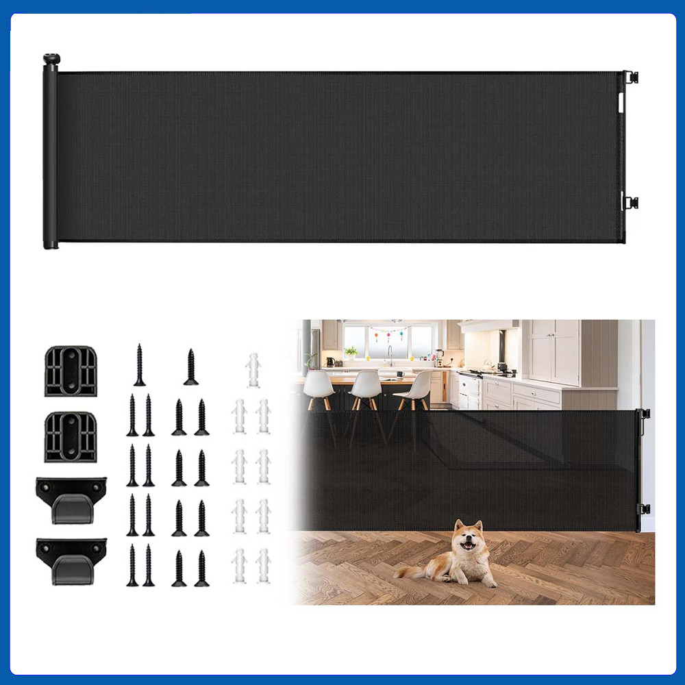 Preto Portão de proteção retrátil para cachorro ou bebê, largura de 3 metros  cerca para interior de casa