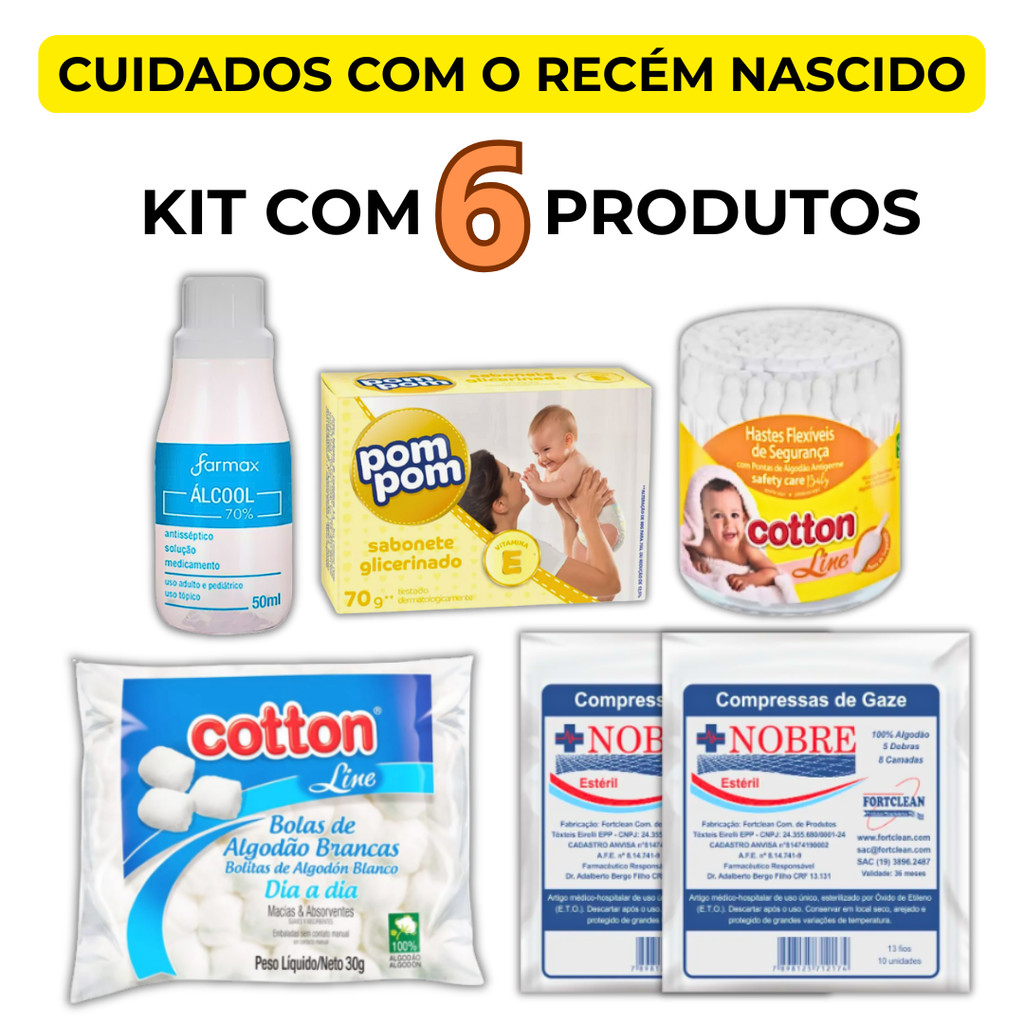 6 Produtos Kit Bebê Recém Nascido Ideal Para Cuidados Na Maternidade Mãe e Bebê Pós Parto 6 Itens