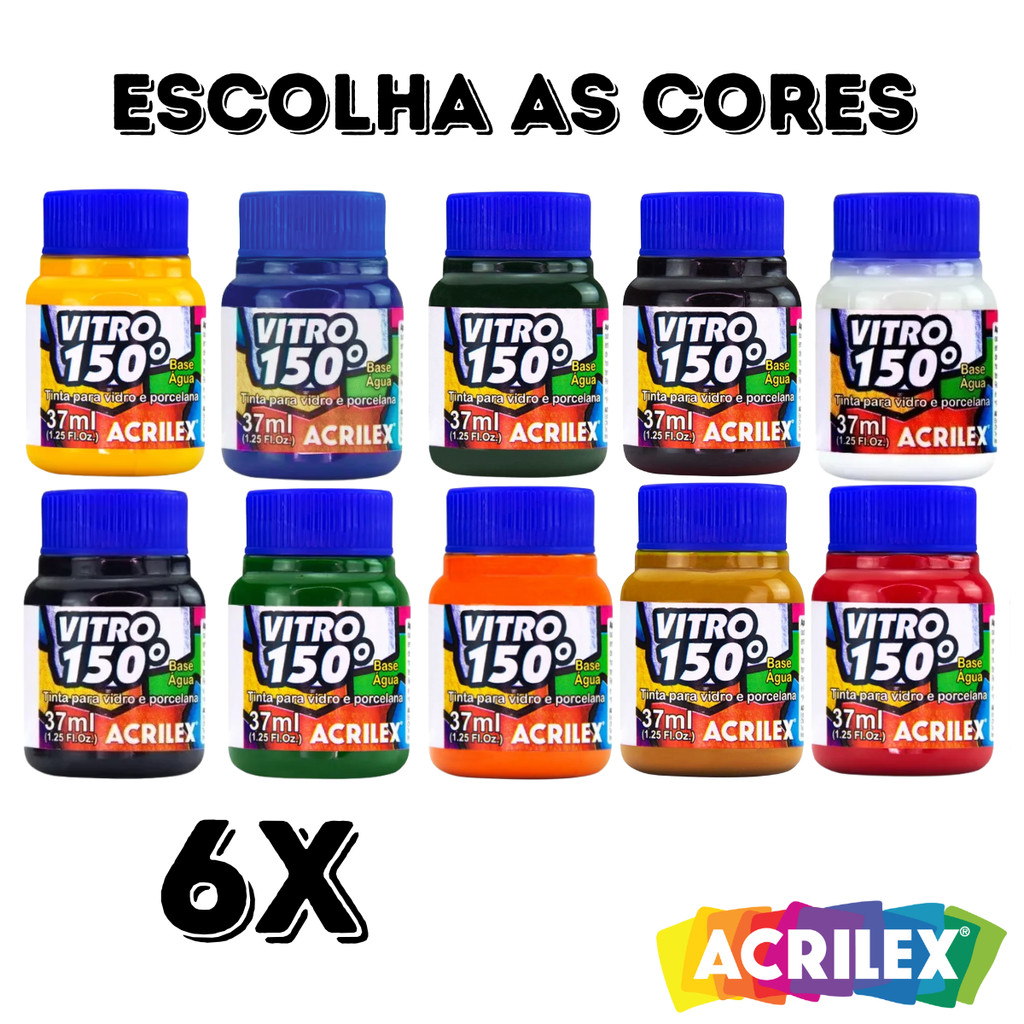 Kit 6 Tinta Vitro 150 37ml Escolha as Cores Acrilex em Oferta na Shopee