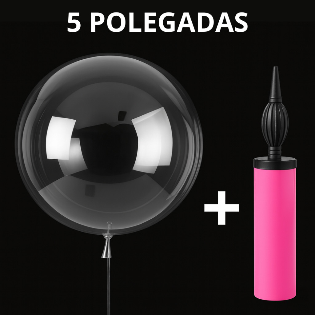 50 Un Balão Bubble 5 Pol + Brinde (Bomba de Ar Manual) – Bobo Transparente - Decoração Festa