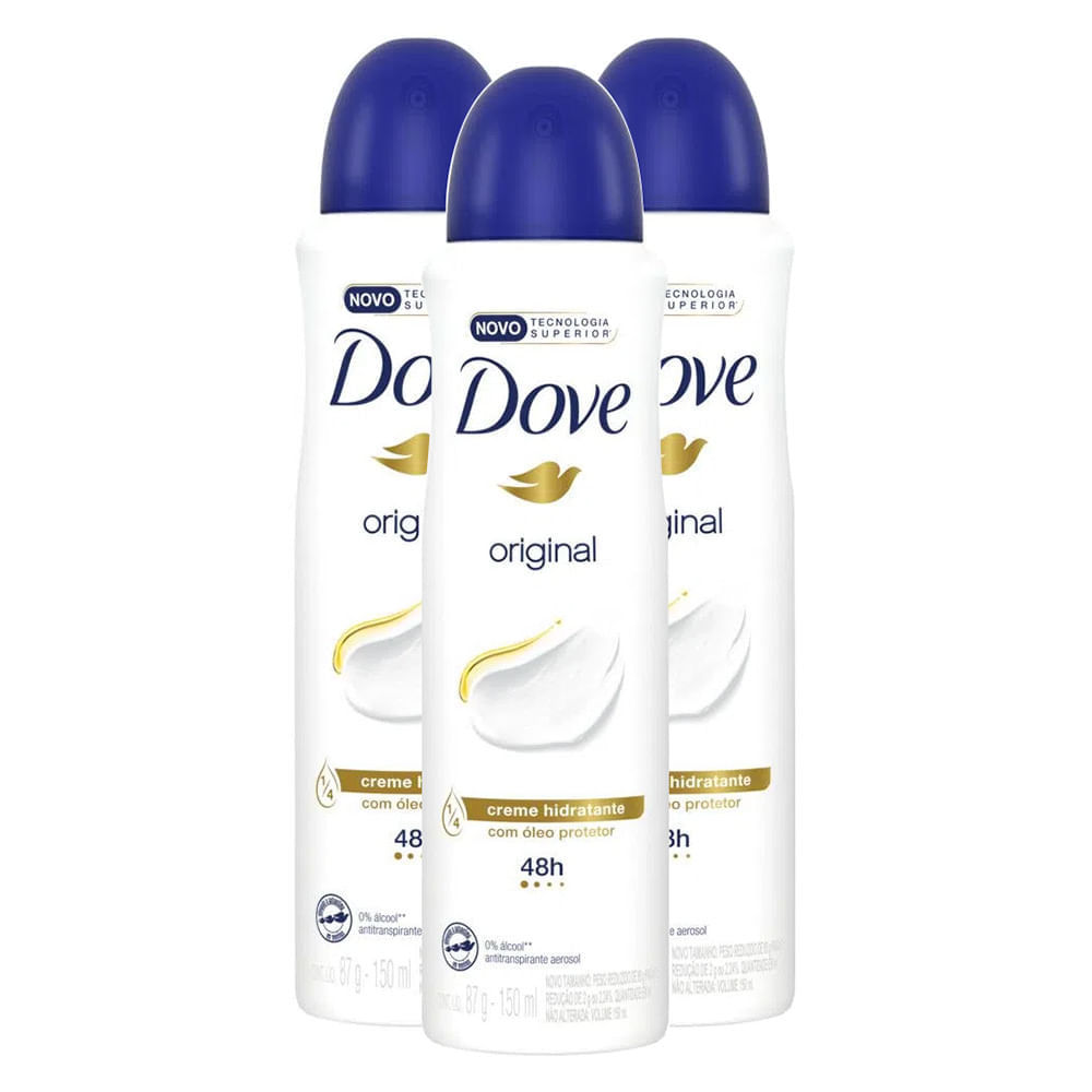 Kit 3 Desodorante Antitranspirante Aerosol Dove Original 150ml em Oferta na Shopee