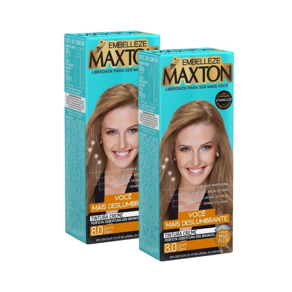 Kit 2 Tintura Creme Maxton Louro Claro 8.0 em Oferta na Shopee
