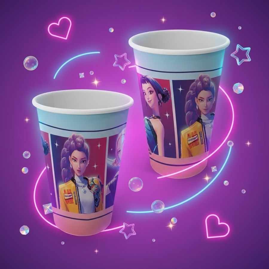 Copo de Papel - Guerreiras do K-pop - 200ml - 8 unidades - Festcolor - Rizzo em Oferta na Shopee