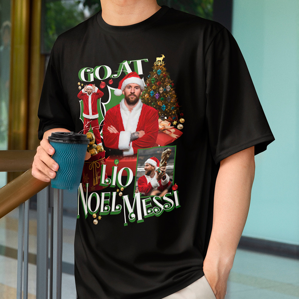 Camiseta do homem Messi Feliz Natal Frase Goat Lionoel Camiseta Natalina Estampa Com Assinatura Blusa Algodão