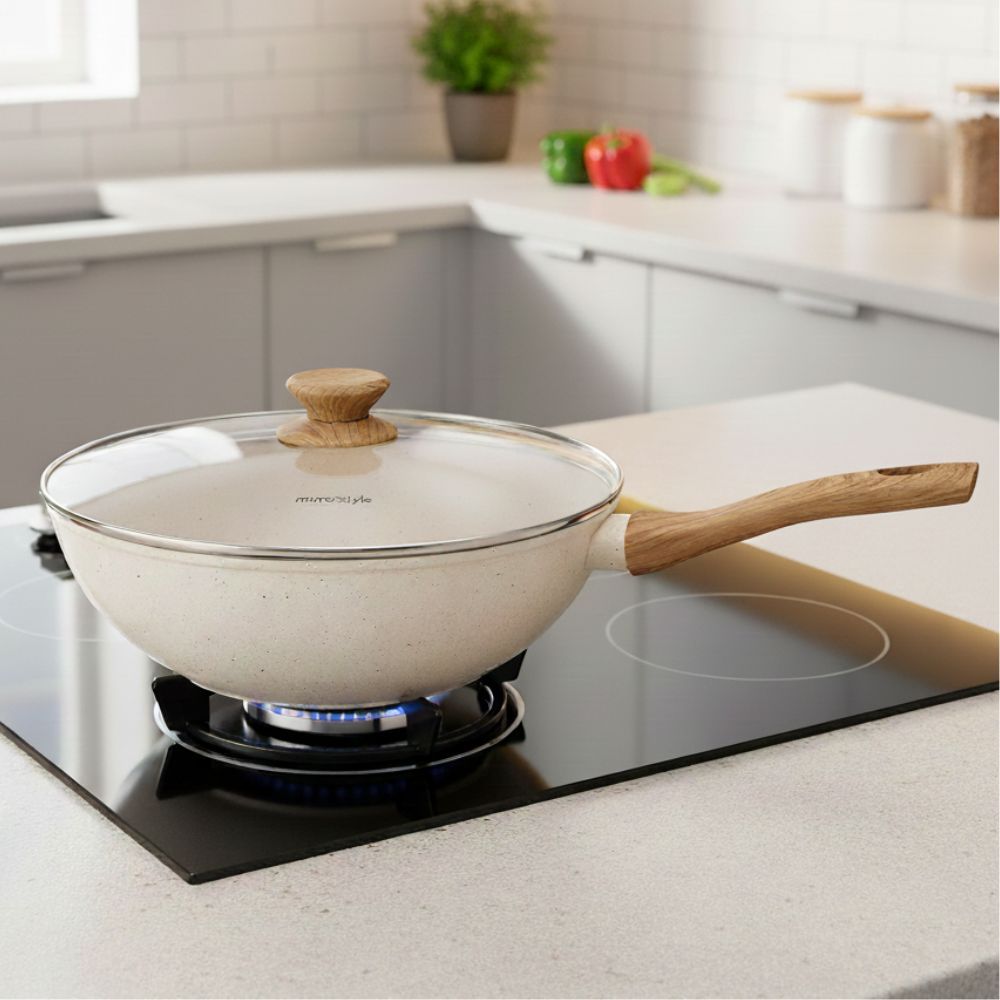 Frigideira Wok Antiaderente Mármol 28cm Mimo Style com Tampa Fogão Indução