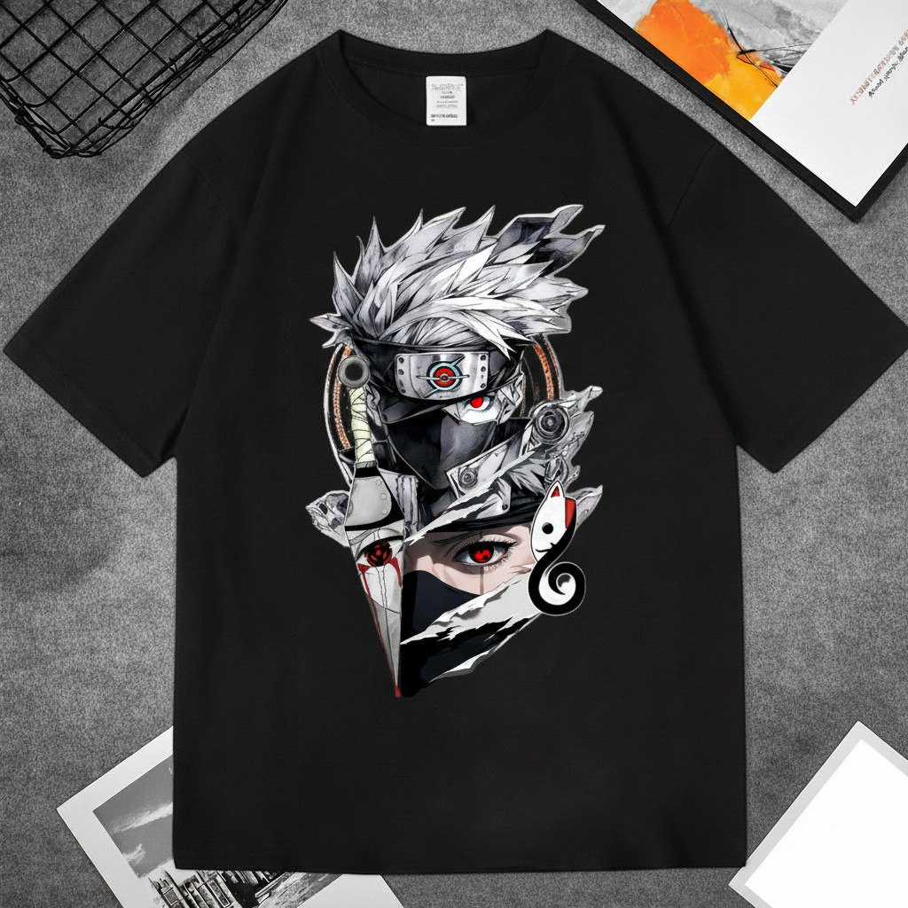 Camiseta Naruto Kakashi Hatake Sharingan Anime Estampada Algodão Confortável Estilosa Divertida Moda Casual