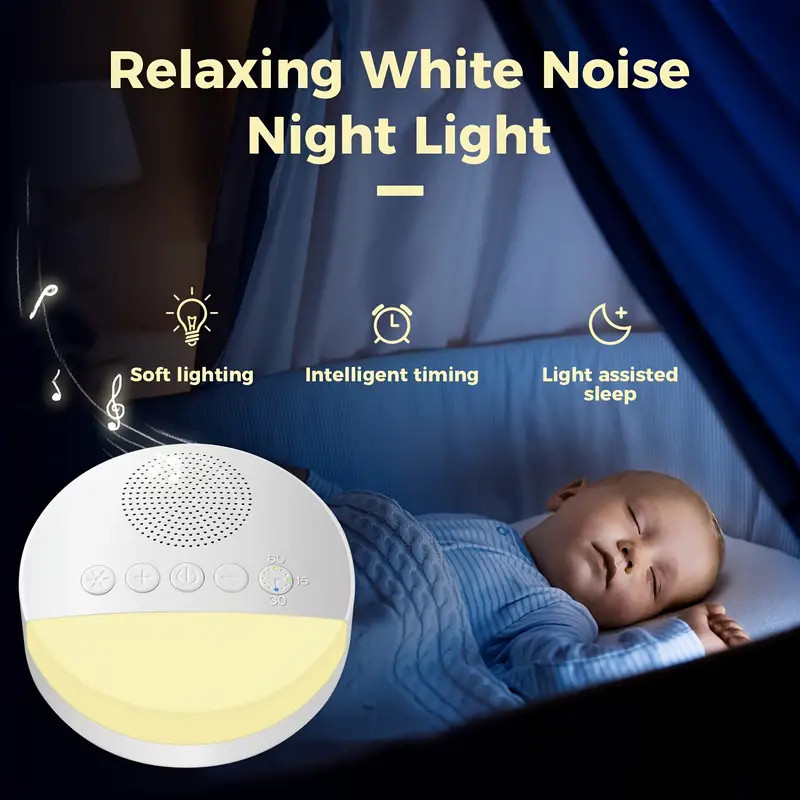 Máquina de Ruído Branco Calmante | Luz Noturna + USB Recarregável | Para Bebê Sono em Oferta na Shopee