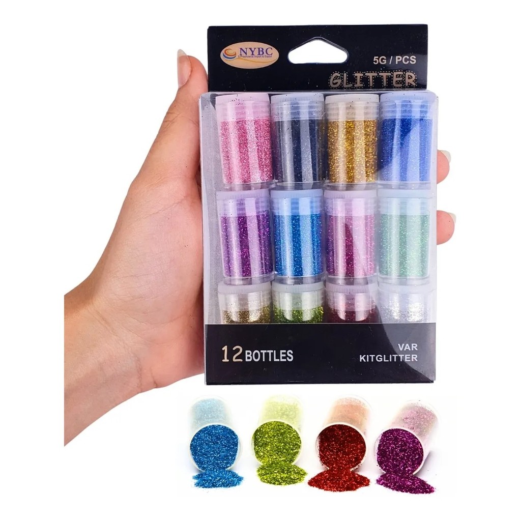 Kit Gliter Purpurina P/ Artesanato E Resina - C/12 Cores