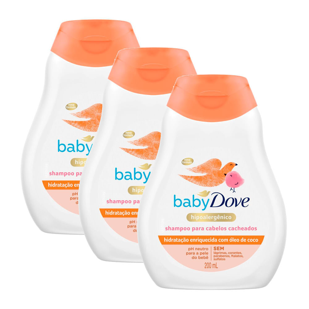 Kit 3 Shampoo Dove Baby Hidratação Enriquecida Cabelos Cacheados com 200ml em Oferta na Shopee