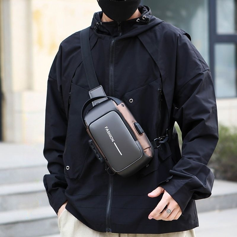 Bolsa De Ombro Da Moda Masculina – Mochila Pequena Antifurto Esportiva Casual Com Trava De Combinação Multifuncional E P
