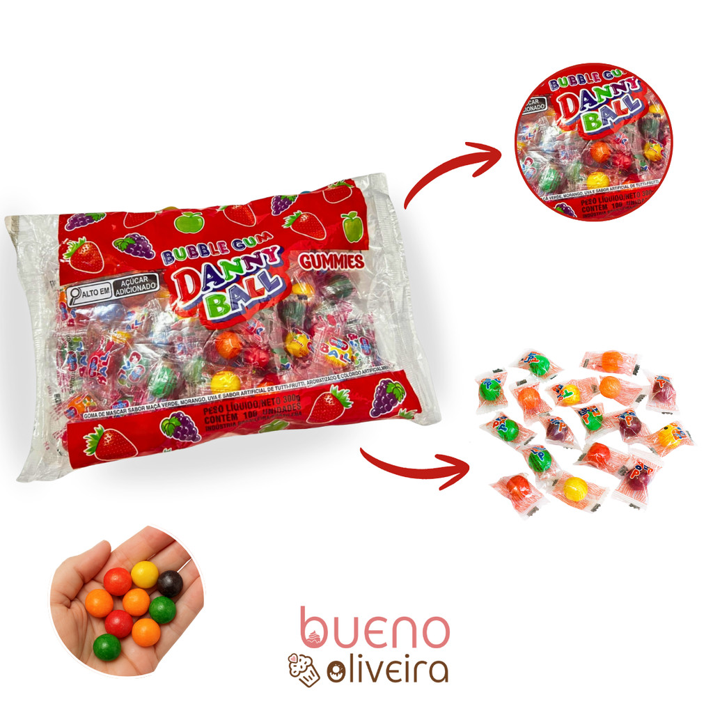 Chiclete Sortido 300g c/ 100 unidades Festa Doce- Danny Ball em Oferta na Shopee