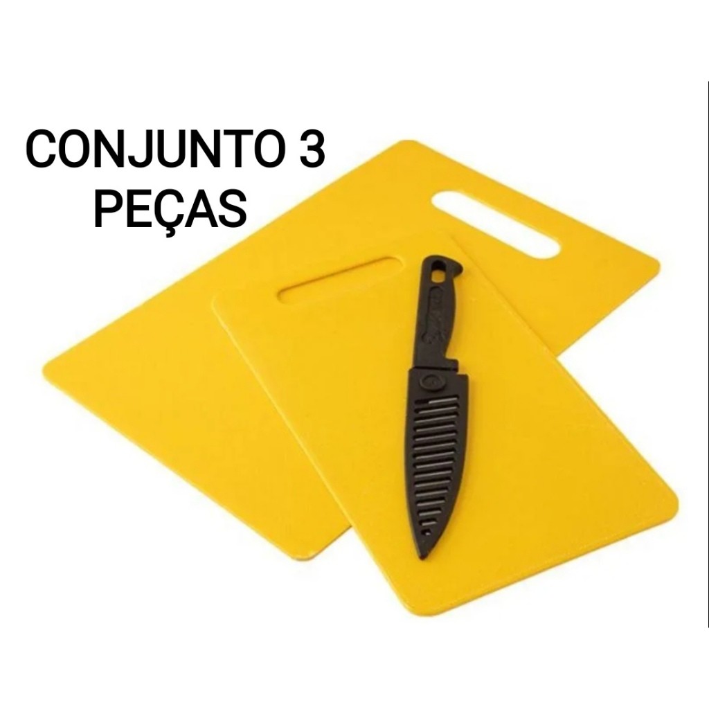 Conjunto 3 peças 2 Tabuas de Corte 1 Faca Legumes Verduras Alimento