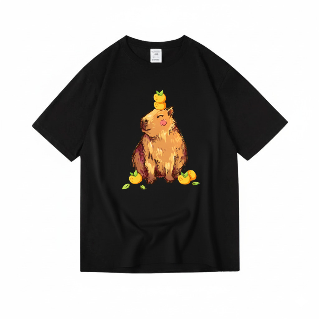 Camiseta Unissex Capivara Kumquat Fruta Exótica Fofa Estampada Confortavel Linda Divertida Casual
