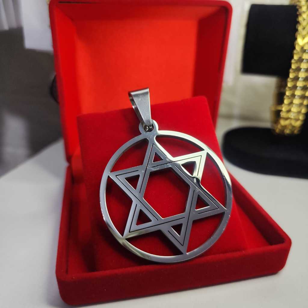 Pingente Grande colar corrente Choker coleira Estrela de Davi Gigante Amuleto Salomão Hexagrama Robusto 5cm