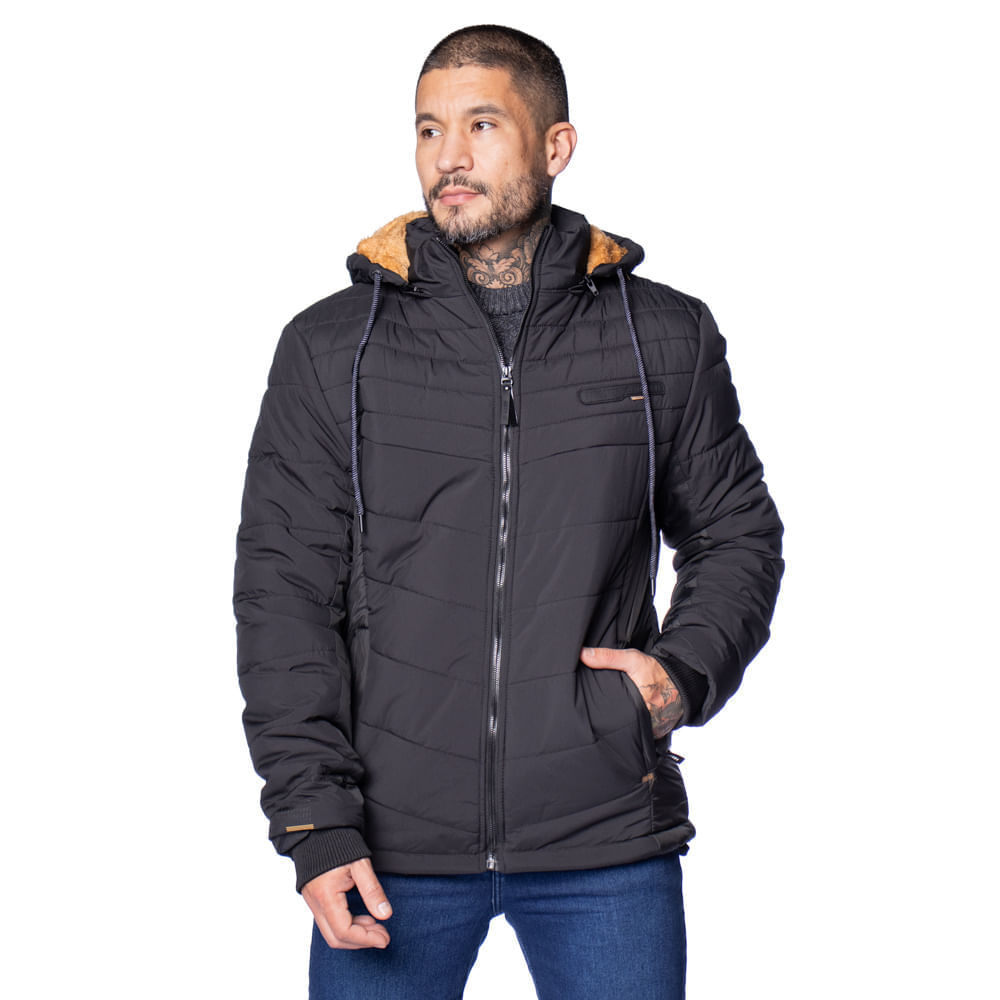 Jaqueta Masculina Gangster Puffer Capuz Preto em Oferta na Shopee