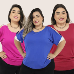 Kit 2 Blusas Plus Size Feminina GG ao G5 Ombro Vazado Manga Curta Malha Viscolycra Casual