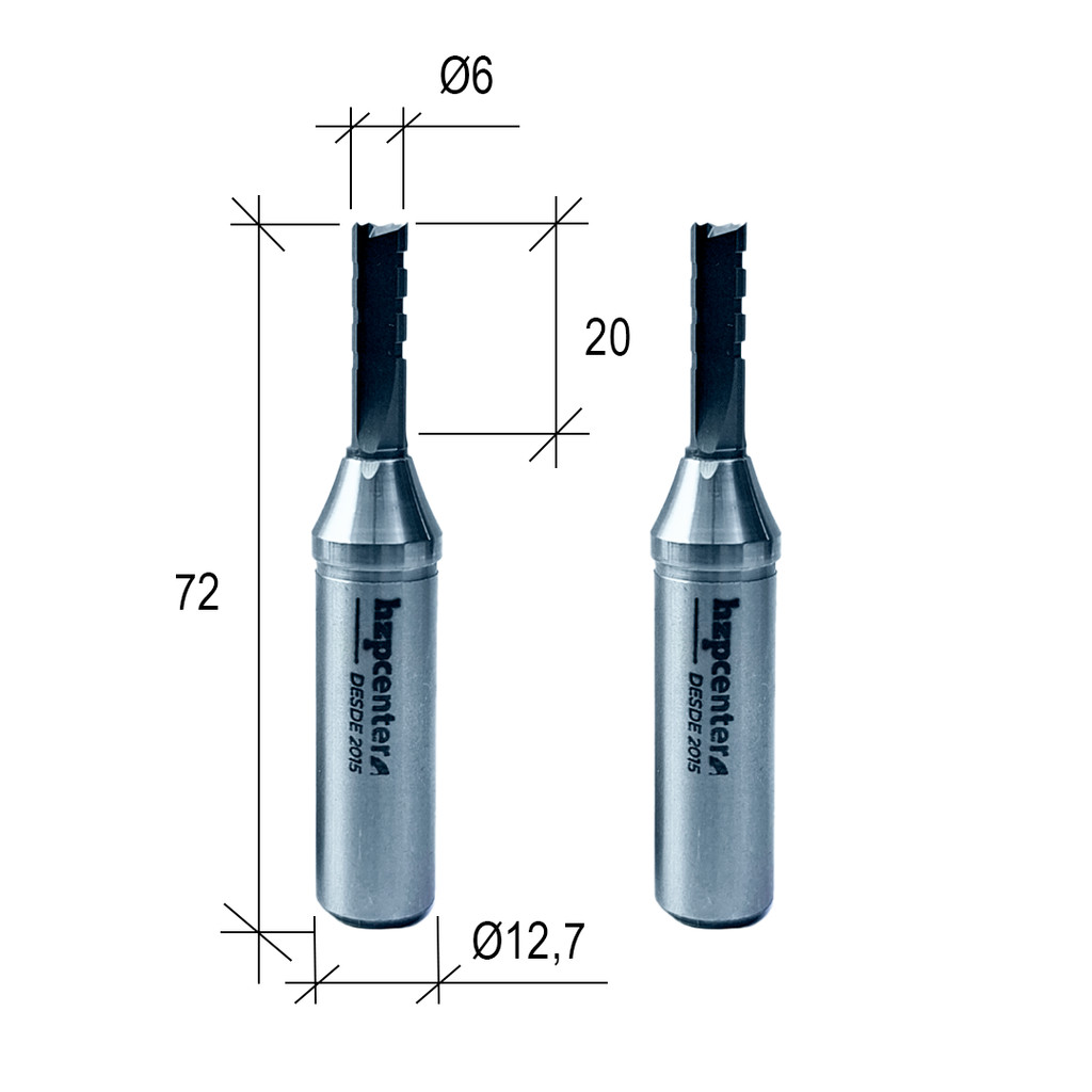 Kit 2x Fresa Router CNC Corte Ø6xAC20mmxH Ø12,7mmx3 Cortes