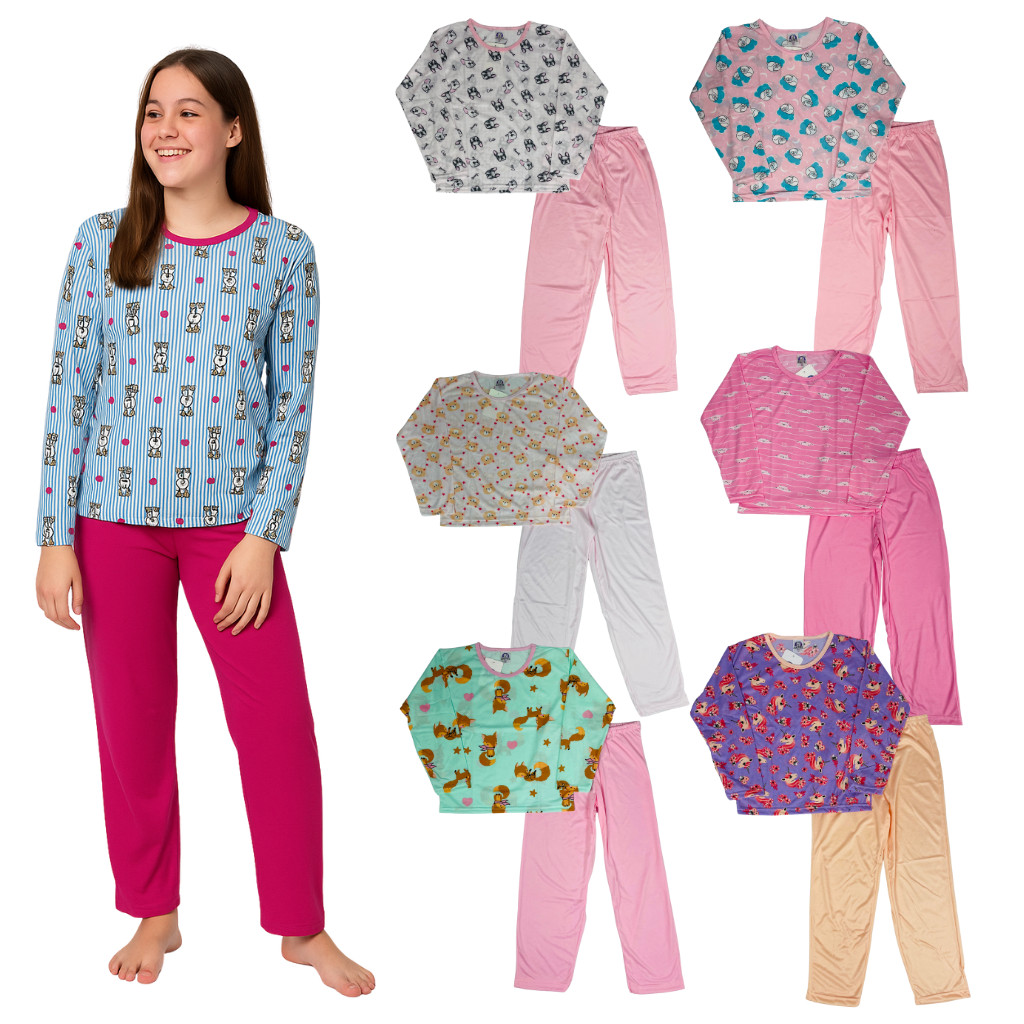 Kit 2 Pijamas Longo Juvenil Feminino Estampados 10 ao 16 em Oferta na Shopee