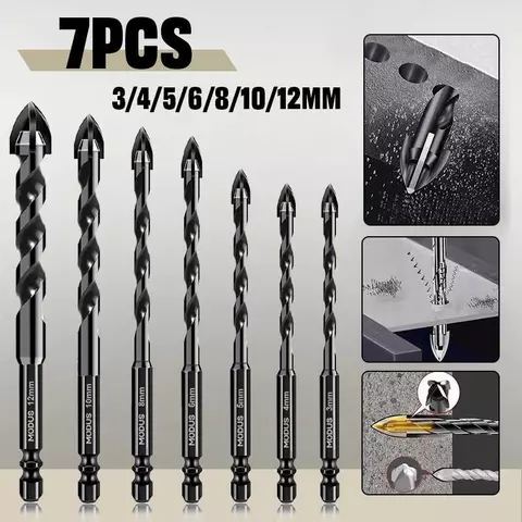 Kit 7 Brocas De Carboneto Triangular Titânio Profissionais 3-12mm Para Fura Tudo