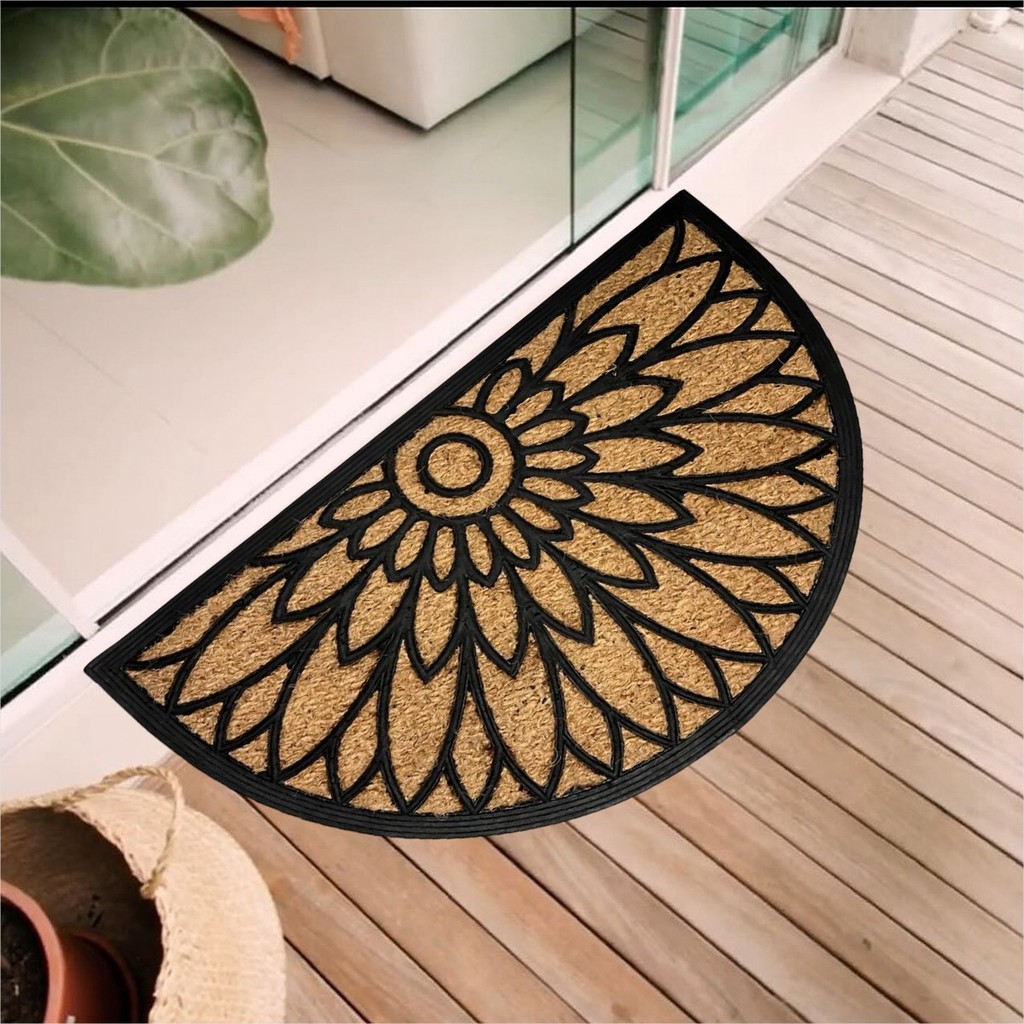 Tapete de Entrada Fibra de Coco Vinil Terral 45cm X 75cm Flor de Lótus em Oferta na Shopee