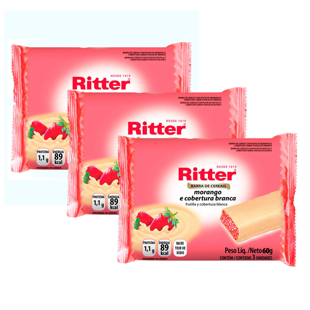 Kit 3 Barra de Cereais Ritter Morango e Cobertura Branca com 3 Unidades de 20g cada em Oferta na Shopee