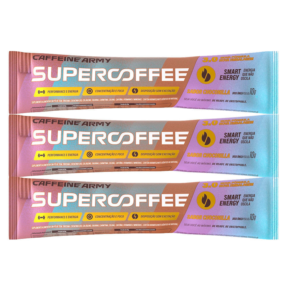 Kit 3 Supercoffee 3.0 Caffeine Army Choconilla Sachê 10g em Oferta na Shopee